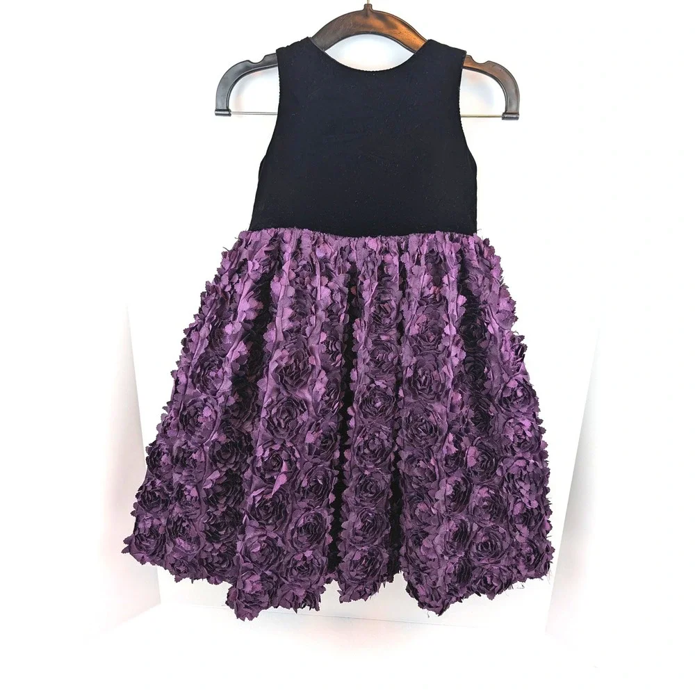 Susan‎ Riley Designs Girls 4T Velvet Rosette Party Dress Black Purple Holiday